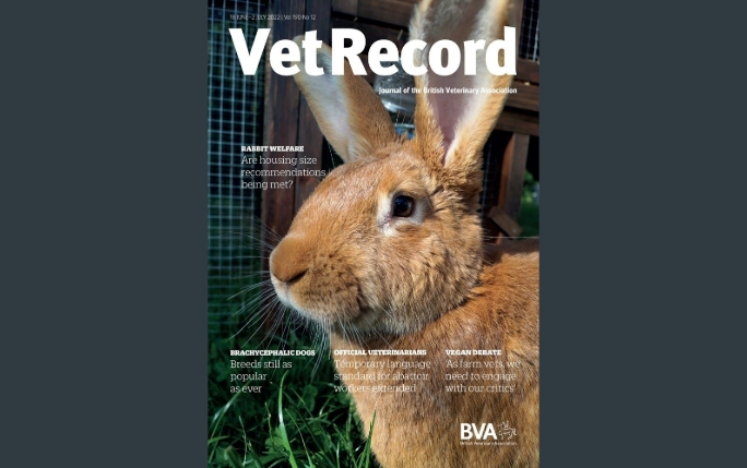 Front cover of Vet Record, featuring lead article on Rabbit Welfare and Housing